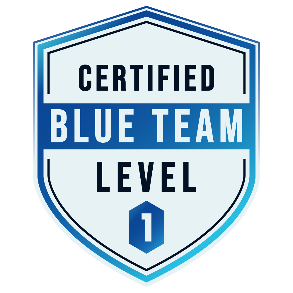Insignia de la certificación Blue Team Level 1 obtenida con distinción Gold Coin